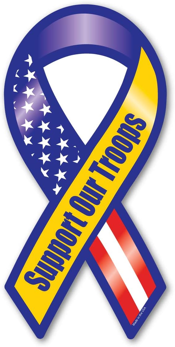 Magnet America Support Our Troops Blue and Yellow Ribbon Magnet is 8" x 3.875" Made for Vehicles and Refrigerators