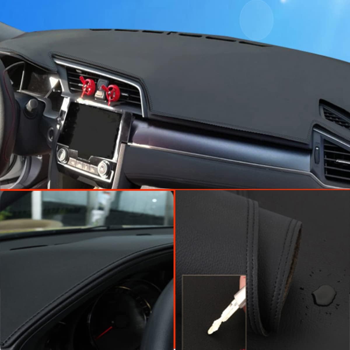 Leather Dash Cover Mat Dashboard Cover Mat Non-Slip Compatible with VW Tiguan 2024 2025 2026 Auto Dash Covers