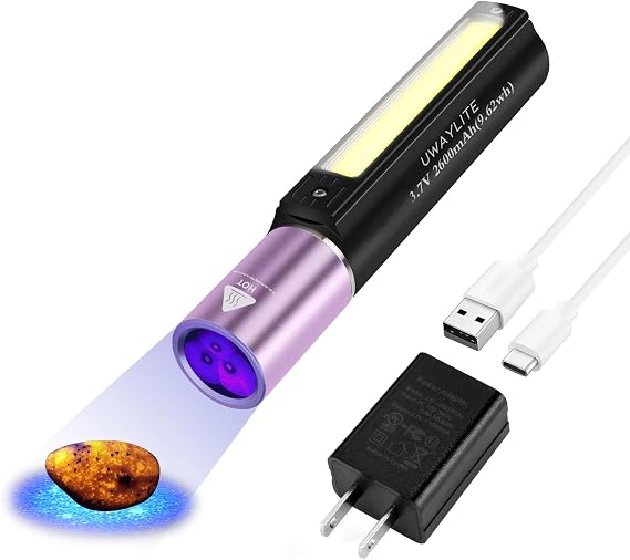 V2 365nm Black Light UV Flashlight with 3 LED, Rechargeable 2 in 1 LED Tactical Flashlight for pet Urine Detection, Resin Curing, Rockhounding