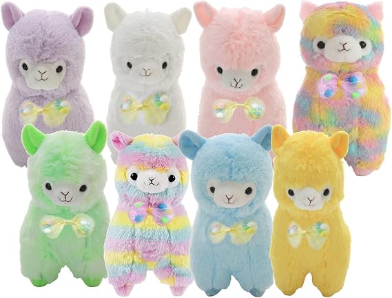 Cute Soft Stuffed Plush Bow Tie Alpaca Cushion Toy Doll Llama Lamb Toy Stuffed Animals Doll Toys,Best Birthday for The Children Kids(8 PCS)