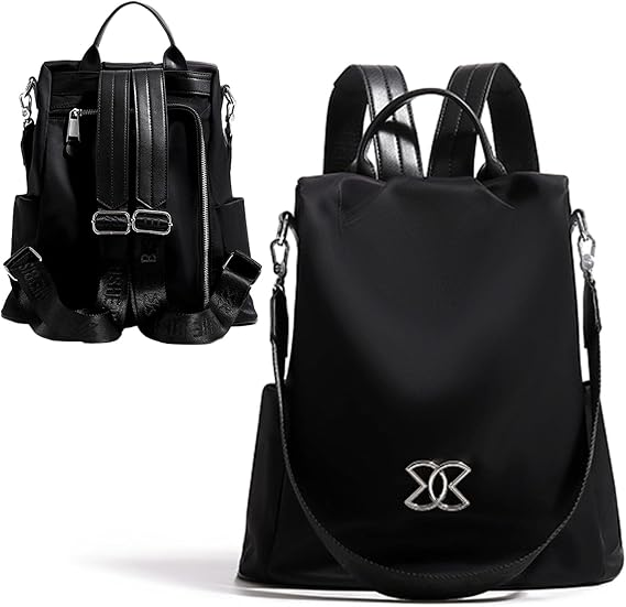 SIRDIKA Women Oxford Cloth Backpack - Anti-Theft Multi-Purpose Large Capacity Oxford Cloth Lightweight Shoulder Bag 3-Way Waterproof Crossbody Bag (Black)