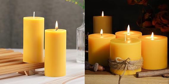 2pack Beeswax Pillar Candles -2x4in and 4pack Beeswax Pillar Candles -3x3in