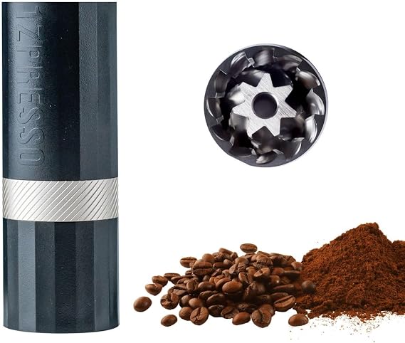 1Zpresso Q Air Manual Coffee Grinder Heptagonal Assembly Stainless Steel Conical Burr, Plastic casing, Lightweight, Travel Sized Fits in The Plunger of AeroPress, Numerical Adjustable Setting Black