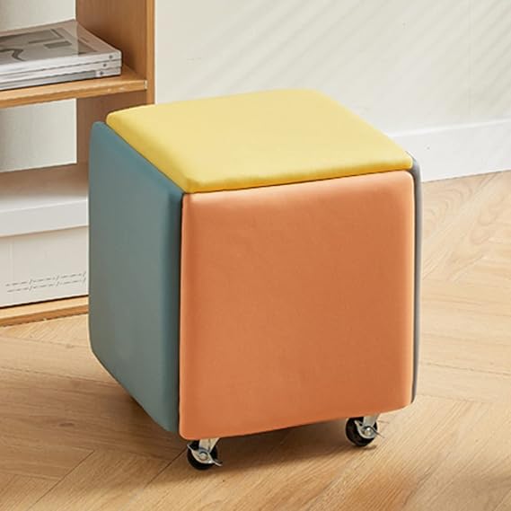 5 in 1 PU Leather Seating Nesting Ottoman Cube with Swivel Casters Stackable Sofa Chair Stool Movable Footstool Dressing Chair for Living Room Bedroom Colorful (Size : Colorful A)