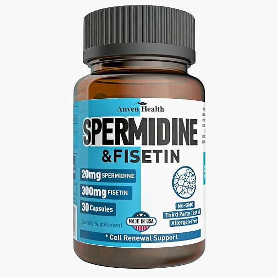Spermidine & Fisetin Supplement Cell Renewal, Made in USA | 20mg of 99% Spermidine Per Serving, 3HCL & 300mg Fisetin, For Women Men Cell Renewal, Cellular Health, 30 Veggie Caps