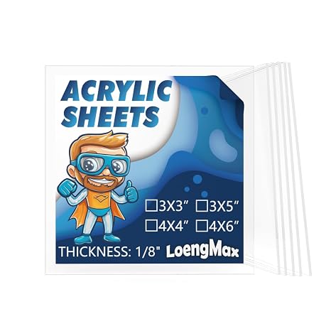 1/8" Thick (3mm) Clear Acrylic Sheet 4" x 4" - 6 Pieces | Cast Plexiglass for DIY Crafts, Sign, Photo Frame, Display Projects