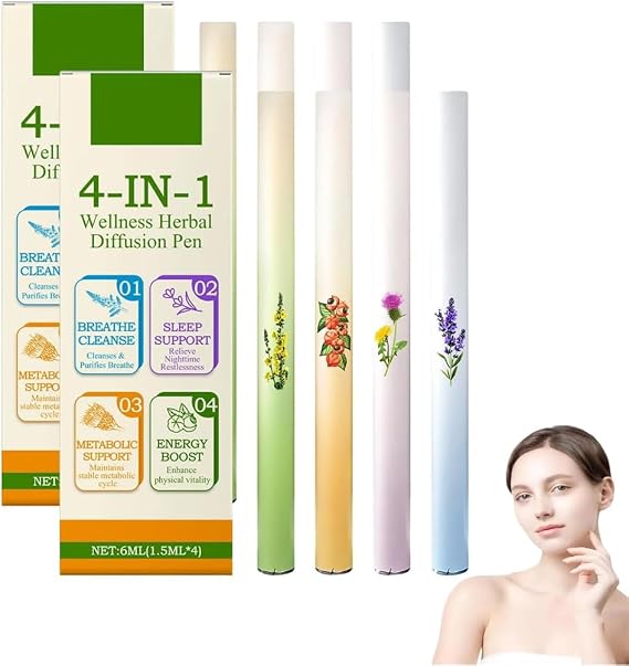 4Pcs Herbal Diffuser Pen,Aromatherapy Inhaler Stick,Dual-Action Herbal Purifier Pens,Portable Vaporless Fum Inhaler for Cleanse,Breathing Aid & Oral Freshening, All-Natural Botanicals (2 Box)