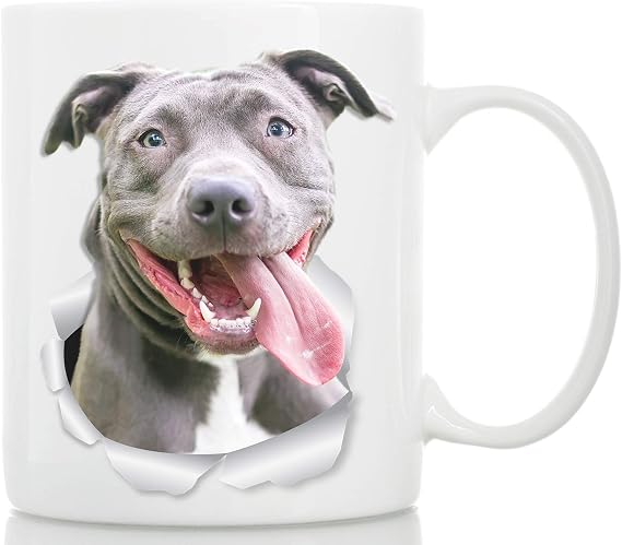 Winston & Bear Happy Pit Bull Mug - 15oz Ceramic Novelty Coffee Mug Gift for Dog Lovers