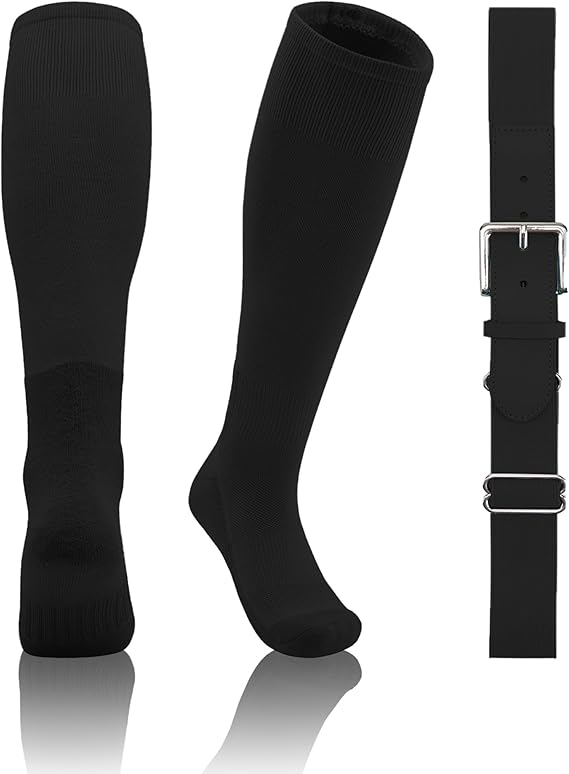 QBK 2T/3T/4T/5T Toddler Baseball Socks And Belt Youth Softball Tee Ball Combo Set for Boy Girl (1 Pairs of Socks & 1 Belt)
