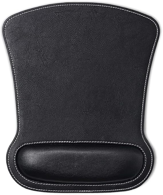 Meffort Inc Leather Mouse Pad with Wrist Rest Support & Non-Slip Base, Durable Ergonomic Gaming Mousepad (Square, Black)