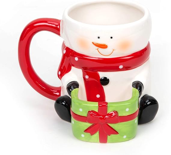 Snowman Holding Gift Cookie Holder Christmas Mug