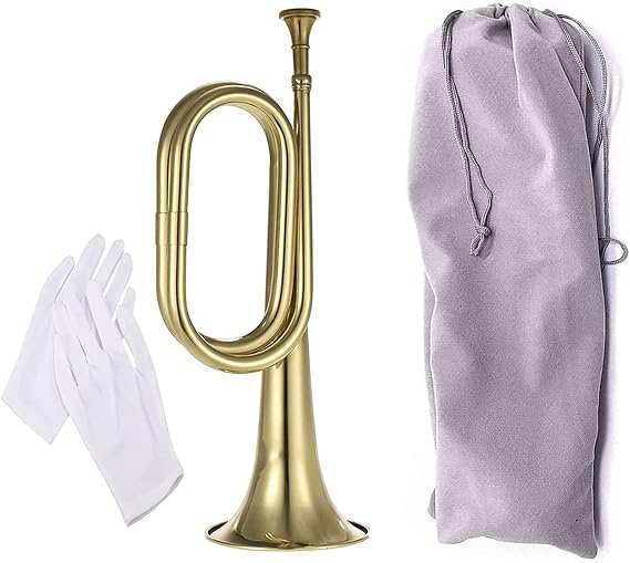 Gold Bugle Cavalry Trumpet Brass Instrument for School Band Cavalry Beginner Military Orchestra W/Carrying Bag