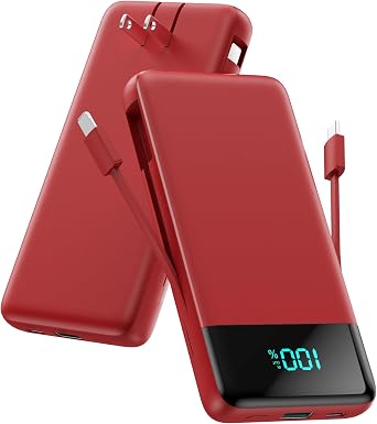 Portable Charger for iPhone with Built in Cables and Wall Plug,Upgraded 13800mAh Fast Charging USB C Power Bank,4 Outputs Travel Essential Battery Pack Compatible with iPhone 15/14/13/12,Galaxy-Red