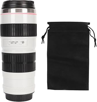 Camera Lens Coffee Mug, 400ml Stainless Steel Camera Lens Cups Travel Coffee Mugs Camera Coffee Cup for Men Women, Novelty Gifts, For Photographer, Christmas Gift White