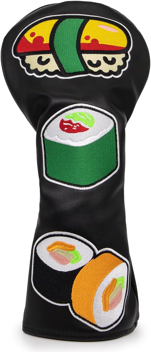 Barudan Golf Japanese Sushi Embroidered Golf Driver Headcover Black Leather Golf Club Covers for Driver,460cc for Men or Women Golfer Designed to fit All Brand Taylormade, Mizuno, Ping