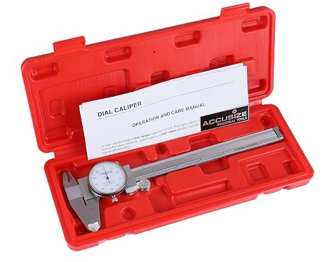 Accusize Precision Dial Caliper Stainless Steel, 0-6" | 0-6" Range, 0.001" Resolution, +/-0.001" Accuracy, 4-Way Measurement, Satin Chrome Finish, P920-S216