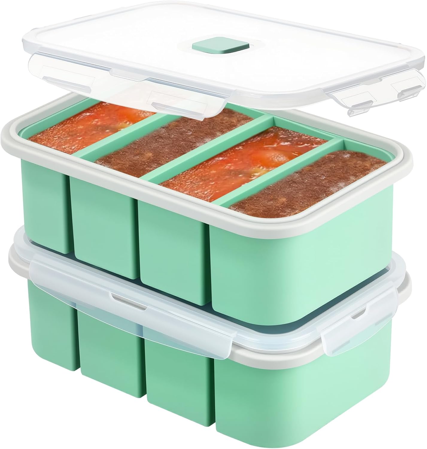 Soup Cube Silicone Freezer Tray, 2 Pack 1000ML Silicone Freezer Moulds with Lid, 4-Compartment, Makes 8 1-Cup Portions Cubes, Storage Food Soups & Meal Prep