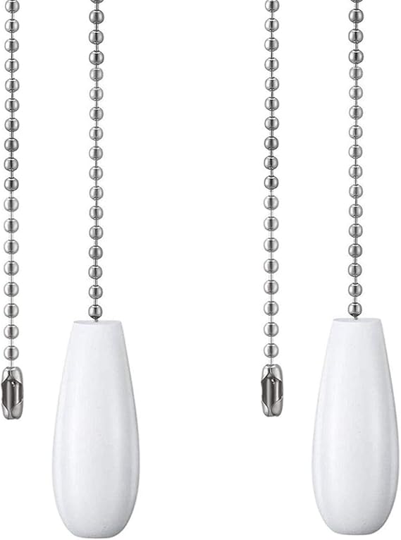 DAYONE Ceiling Fan Chain Pulls White Wooden Pull Chain Extension for Ceiling Light Fan Chain 2 Pack