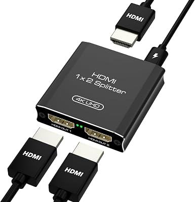 HDMI Splitter 1 in 2 Out, 4K HDMI Splitter for Dual Monitors Not for Extended Display, Mirror OnlyCopy Mode, Sends Same Content to 2 Screens, Works with Laptop, TV, MonitorHDMI Cable Not Included