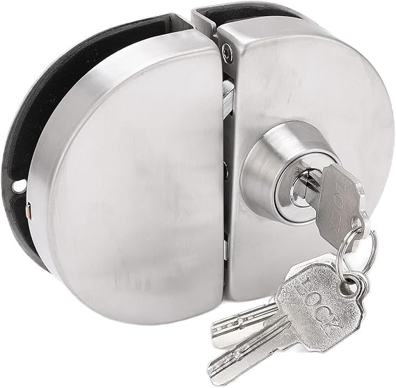 Glass Door Lock, Fits on 1/2" Glass,10 mm -12 mm, Stainless Steel Double Swing Push Slidingaess Control Office Glass Door Lock with 5 Keys