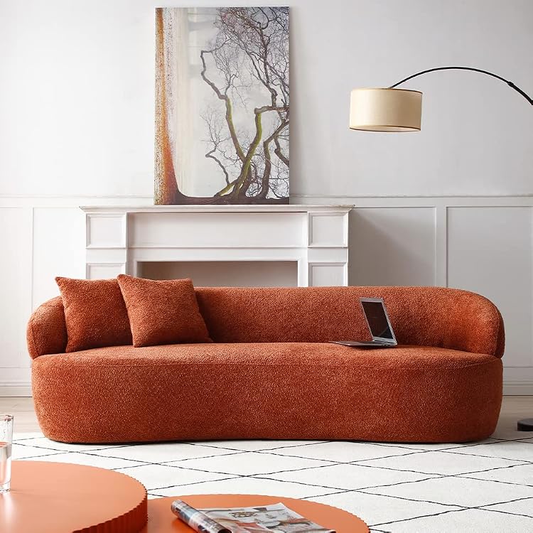 86.60 Mid Century Modern Curved Sofa, 3 Seat Cloud Couch Boucle Sofa Fabric Couch for Living Room, Bedroom, Office Orange