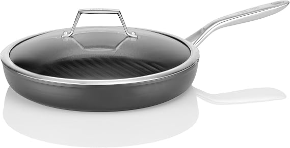 TECHEF - Onyx Collection, 12-inch Grill Pan with Tempered Glass Lid