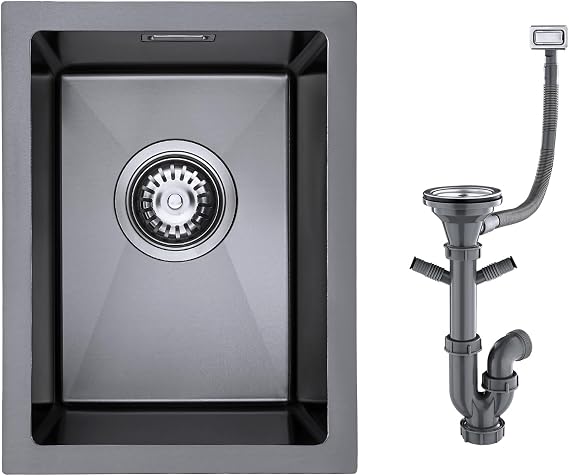 304 Stainless Steel Sink 30 x 40 cm, Small Kitchen Sink,Grey-Black | Drain Set, Suitable for Inset, Undermount & Flush-mount Installation, 1 Bowl, Brushed