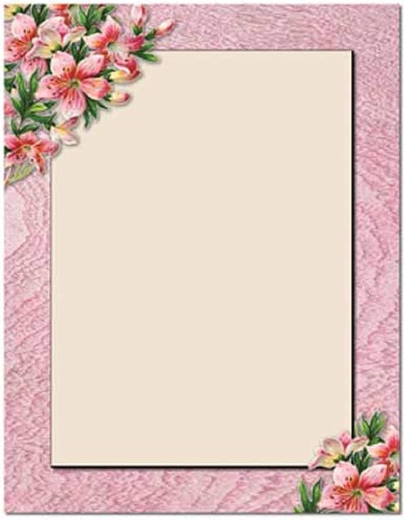 Pink Lilies 100 Pack - 8.5 x 11 Inch Printable Letterhead - Laser and Inkjet Printer Compatible
