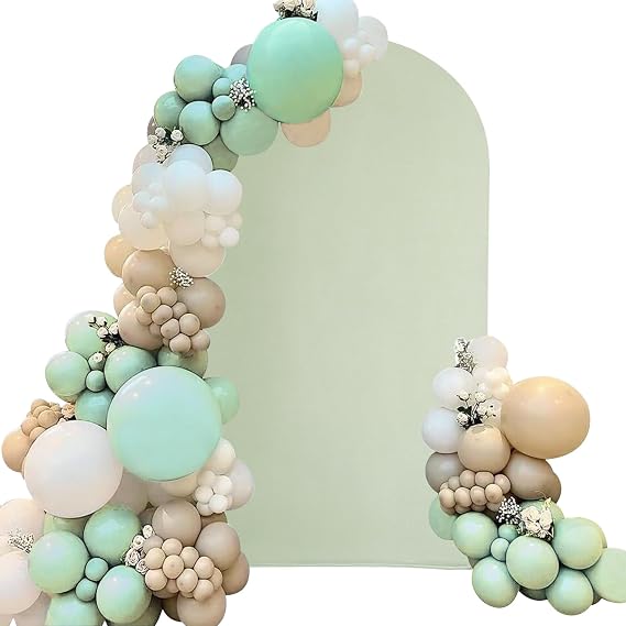 Spandex Fitted Wedding Arch Cover 5FT Light Sage Green Arch Backdrop Cover, Round Top Chiara Backdrop Stand Covers for Wedding Birthday Party Baby Shower Banquet Decoration (Light Sage Green, 5FT)