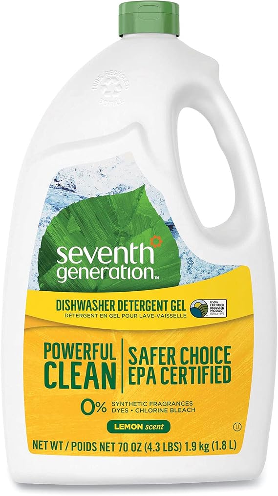 Seventh Generation Natural Automatic Dishwasher Gel, Lemon, Jumbo 70 Oz Bottle, 6/ct