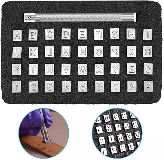 PXBBZDQ Leather Stamps for Leather Working 37 PCS Leather Stamping Kit Contains 10 Numbers and 26 Letters 1/4