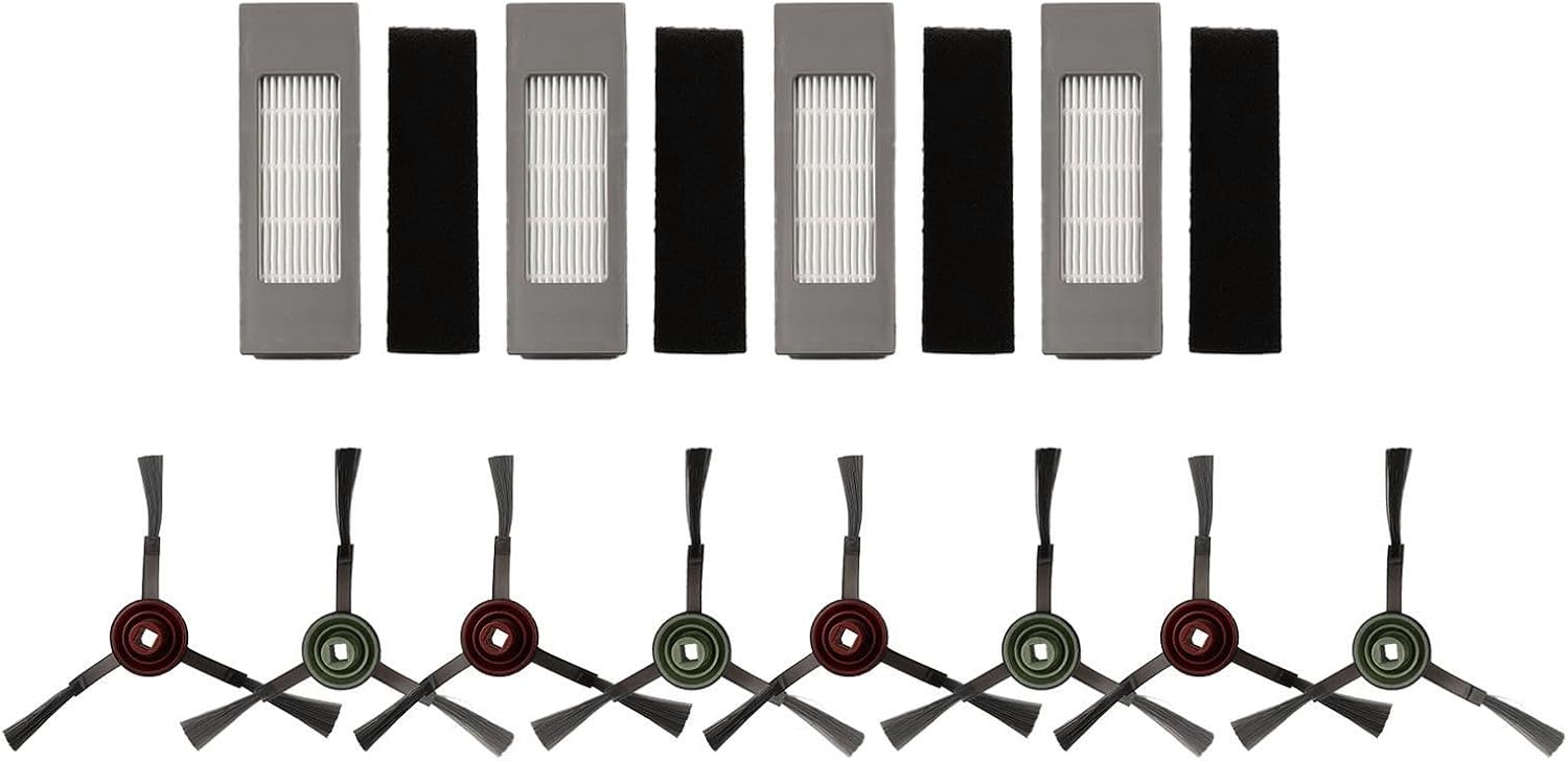 12 Pack Side Brushes and Filters for Ecovacs for DEEBOT for OZMO 920 950 T8 for T9 for AIVI N8 N8+ N10 Plus Robot Vacuum Cleaner Parts Black Plastic Replacement Kit Home Cleaning