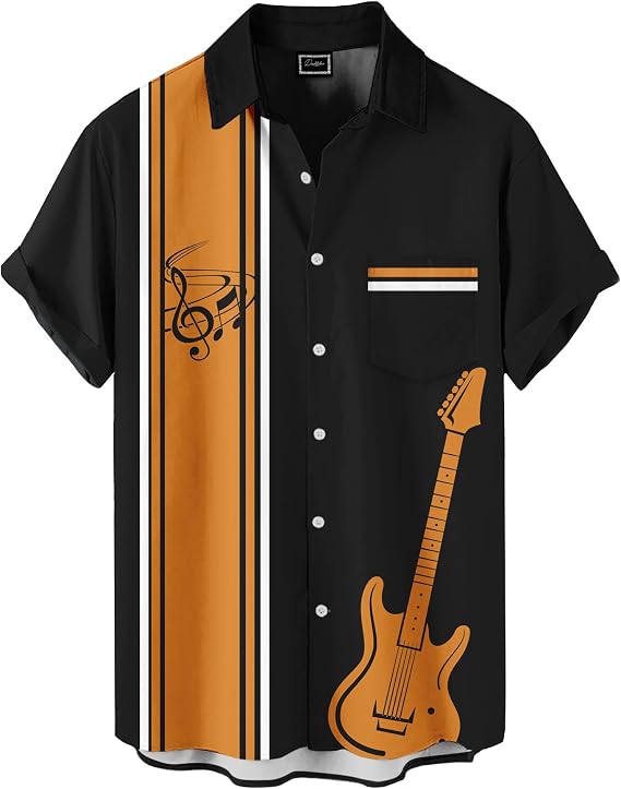 Summer Hawaiian Shirt,Button Down Shirt, Short Sleeve, Black Novelty Stripe Design,Funny Aloha Shirt
