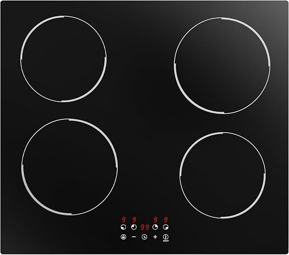 Induction Hob 4 Zones 60 cm Built-in Hob Induction Induction Hob 4 Plates 6000 W Touch Control 9 Levels Timer Residual Heat Indicator Overheating Protection Child Lock