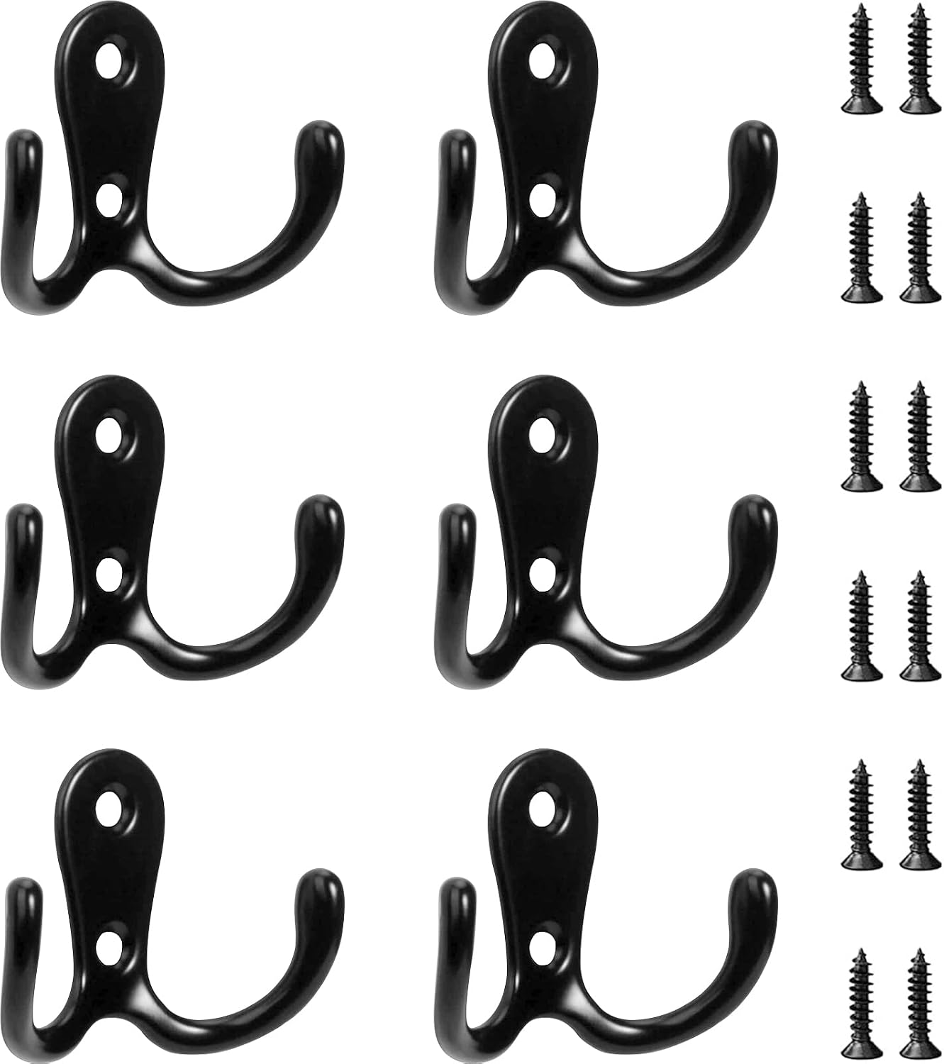 Double Prong Robe Hooks, Dual Coat Door Hooks with 12 Screws, Wall Mounted Hanging Clothes for Bathroom Bedroom Door Wall, Metal Door Hooks Screw in for Hanging Robe Towel Coat Bag
