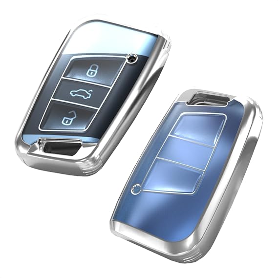 Smart Key Fob Case Cover Compatible with Skoda KODIAQ Atlas Golf ALLTRACK Jetta Passat TIGUAN 3 & 4 Button Keyless Entry Remote TPU Transparency Frosted Key Shell