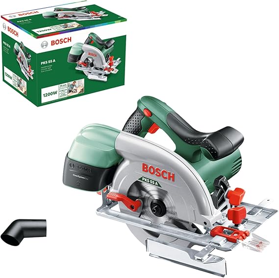 Bosch Home and Garden Electric Circular Saw PKS 55 A (1200 Watt, 160 mm Circular Saw Diameter, In Carton Box)
