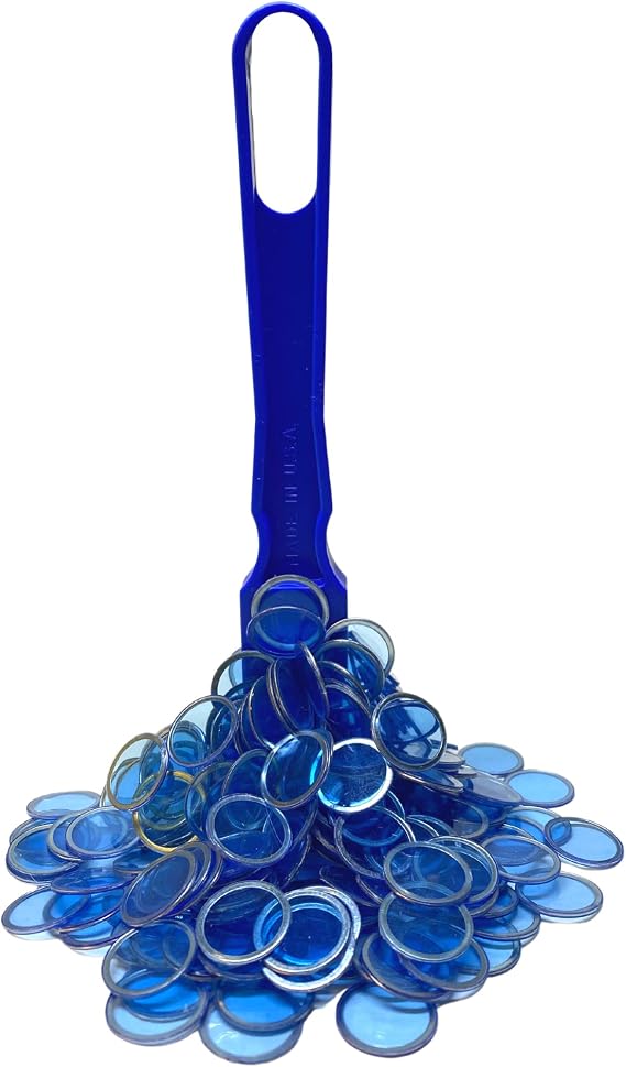 MR CHIPS Made in USA Upgraded Bingo Magnetic Wand & 200 Pieces 34 Inch Blue Plastic Chips with Metal Rings - Support American Jobs
