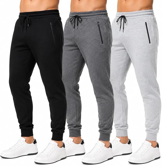 MONEY JONES ESSENTIALS Sweatpants for Men 3 Pack, Fleece Athletic Joggers