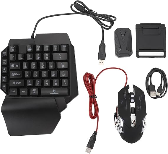 4 in 1 Mobile Game Combo Pack Keyboard Mouse Converter with Gaming Mouse for iOS, Phone Stand for Fast Charging