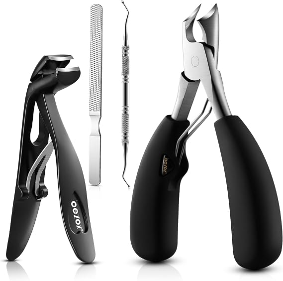 BEZOX Toe Nail Clippers for Thick and Ingrown Nails,Nail Clippers kit with Cuticle Pusher and Nail File, Stainless Steel Scissor, for Paronychia, Pedicure and Manicure Tools for Podiatrists or Home
