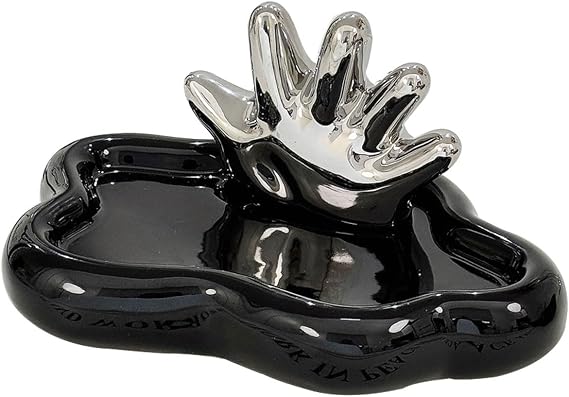 Wedding Ring Holder Dish, Wedding Gifts for Women, Entryway Storage Tray,Engagement Ring Dish Jewelry Dish with Ring Stand, Ceramic Jewelry Holder for Rings Earrings Necklace(Black)