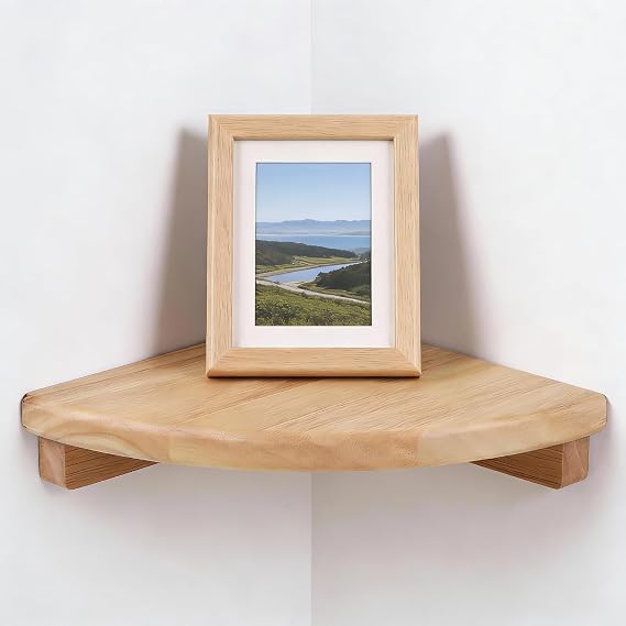 Corner Shelf Wall Mounted, Solid Wood Floating Corner Shelf, Small Rubber Wooden Shelves, Rustic Wall Shelves for Bedroom Kitchen Bathroom Living Room, Rounded Edge Corner Decor (18cm/7In)