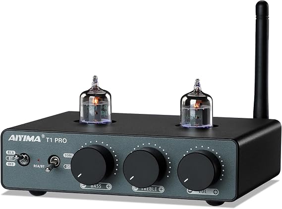 AIYIMA T1PRO Tube Preamp Amplifier Home Audio Preamp Mini Vacuum Preamp Receiver Bluetooth 5.1 QCC3040 APTX-HD with Bass Treble Tone Controls and 12V Trigger Output