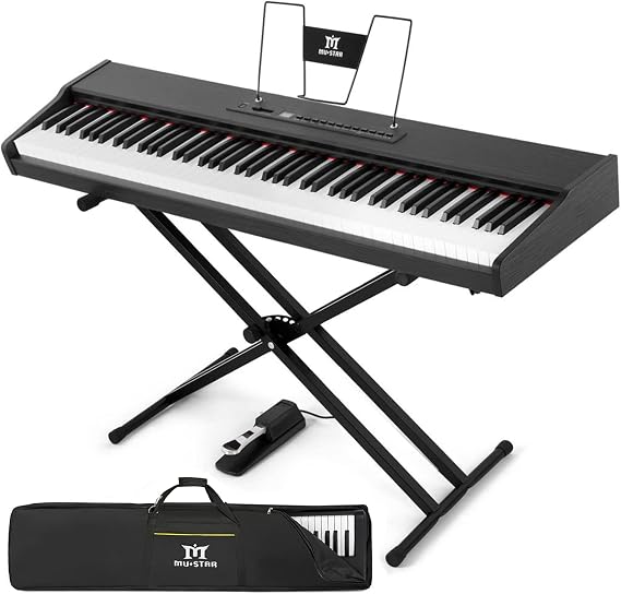 MUSTAR Piano Keyboard 88 Key Weighted Keyboard, Digital Keyboard Piano 88 Keys Semi Weighted with Stand, Full Size Electric Piano with Bluetooth Connection, Portable Case, Sustain Pedal, MDF, Black