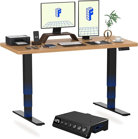 FLEXISPOT E6 MAX ONE PIECE Electric Standing Desk with USB Dual Motors 3 Stage Height Adjustable Sit Stand Up with Memory Smart Panel(Black Frame+120x60cm Maple Top)