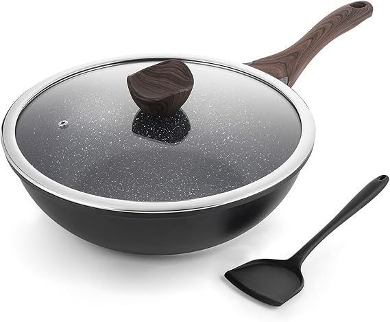 Kordisen Non Stick Induction Wok Pan, 30cm Deep Stir-Fry Pans with Lid, Stay Cool Handle, Compatible with All Stovetops, PFOA Free