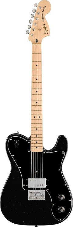 Squier by Fender Electric Guitar Paranormal Esquire Deluxe, Maple Fingerboard, Black Pickguard, Metallic Black Soft Case