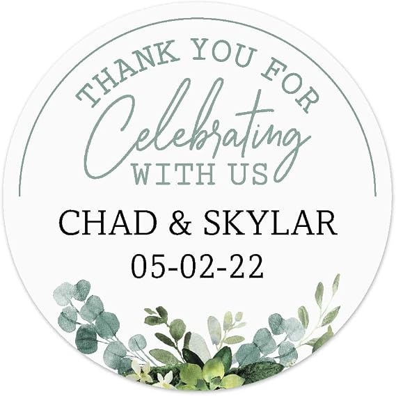 Personalized Eucalyptus Thank You for Celebrating with Us Sheeted Labels / 144 Customized Wedding Favor Labels/Elegant 1.5" Round Stickers