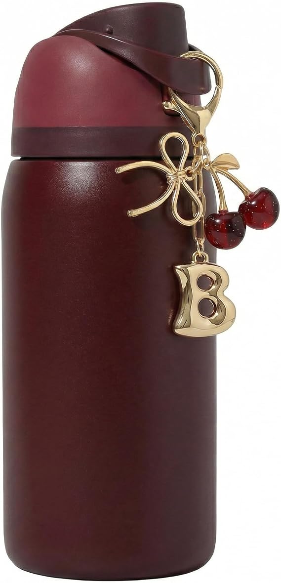 Black Cherry for Owala Water Bottle 16oz, 19oz, 24 oz, 32 oz, 40 oz, Black Red Cherry with Cute Cherries and Bow Pendant - Perfect Accessories for